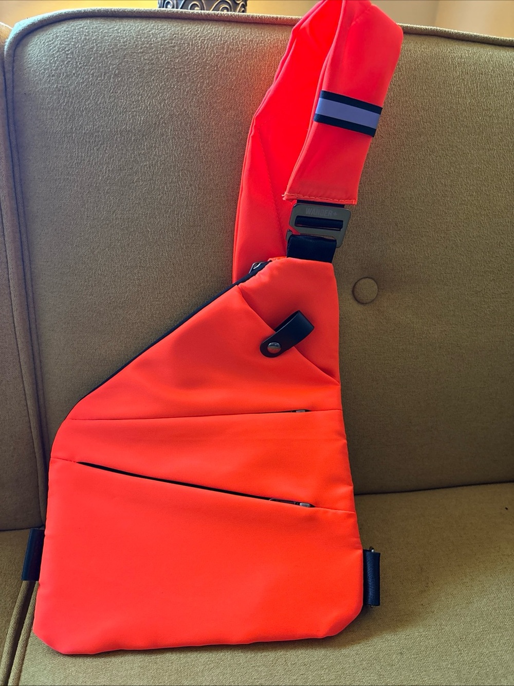 WANDER+ Anti-Theft Orange & Black Unisex Crossbody Travel -Bag w/Hidden Pocket.